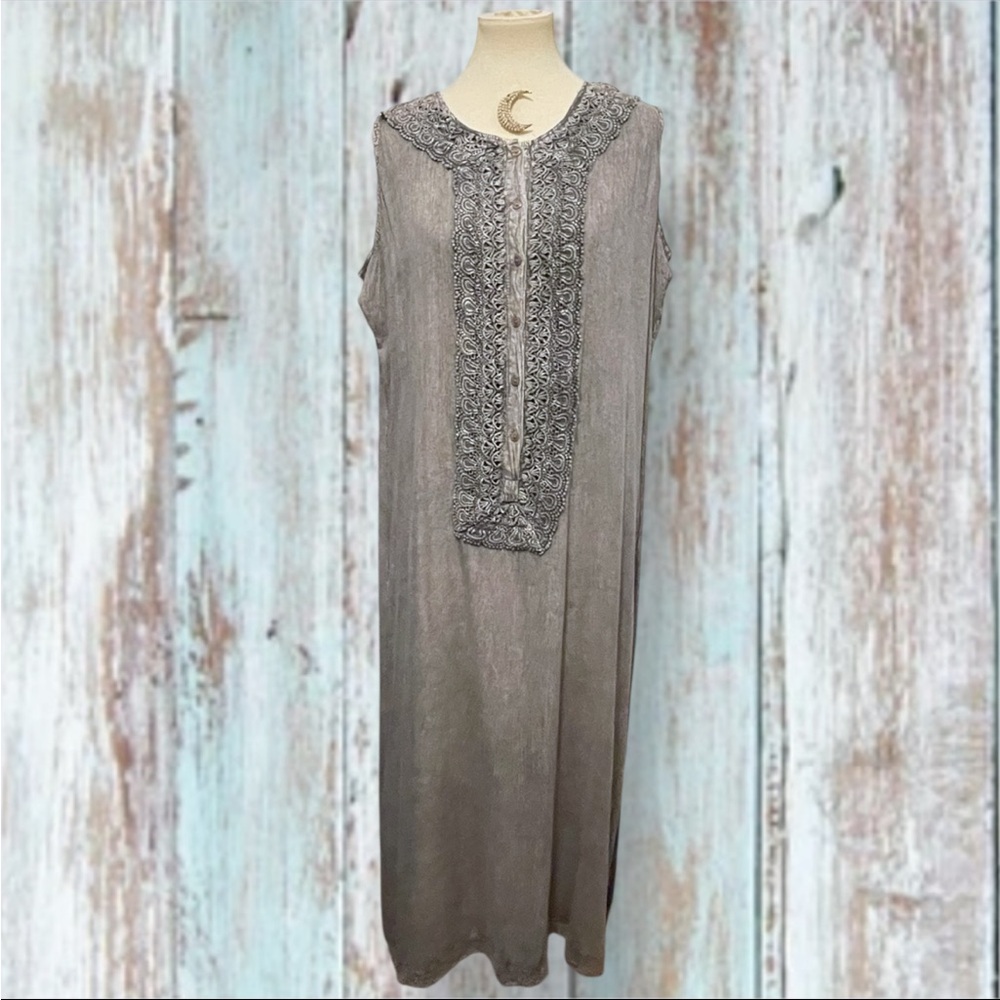 S.R. Fashion Lace Accent Acid Wash Grey 100% Rayon Dress XXL GUC